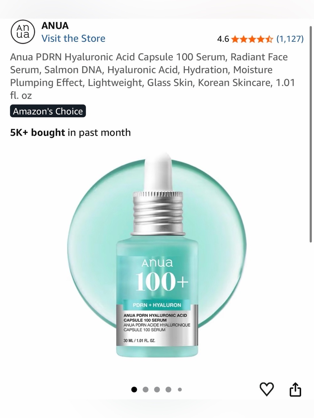 Anua 100+ PDRN Hyaluronic Acid Capsule Serum — Aqua Hydrating Face Serum